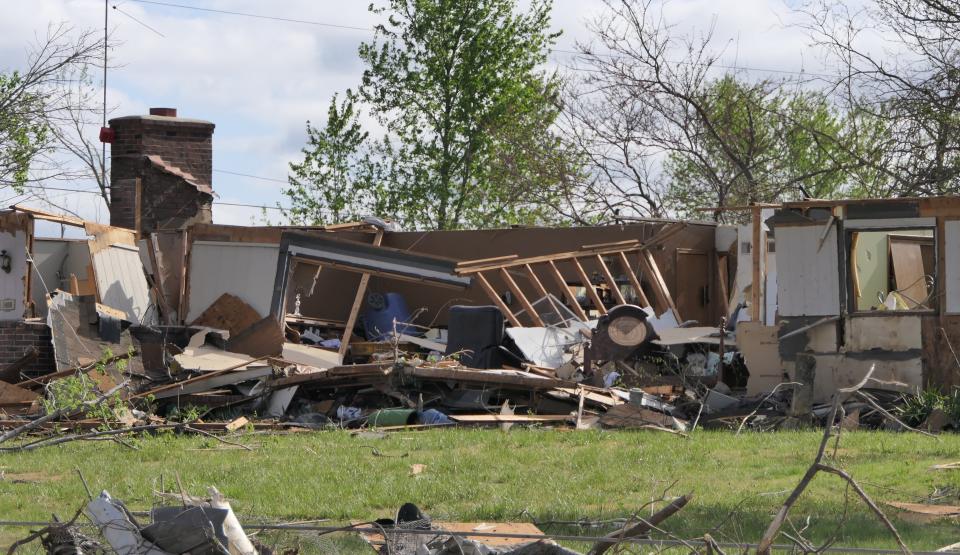 A house destroyed by a tornado on April 29, 2022, seen on April 30, 2022 in Andover, Kansas.