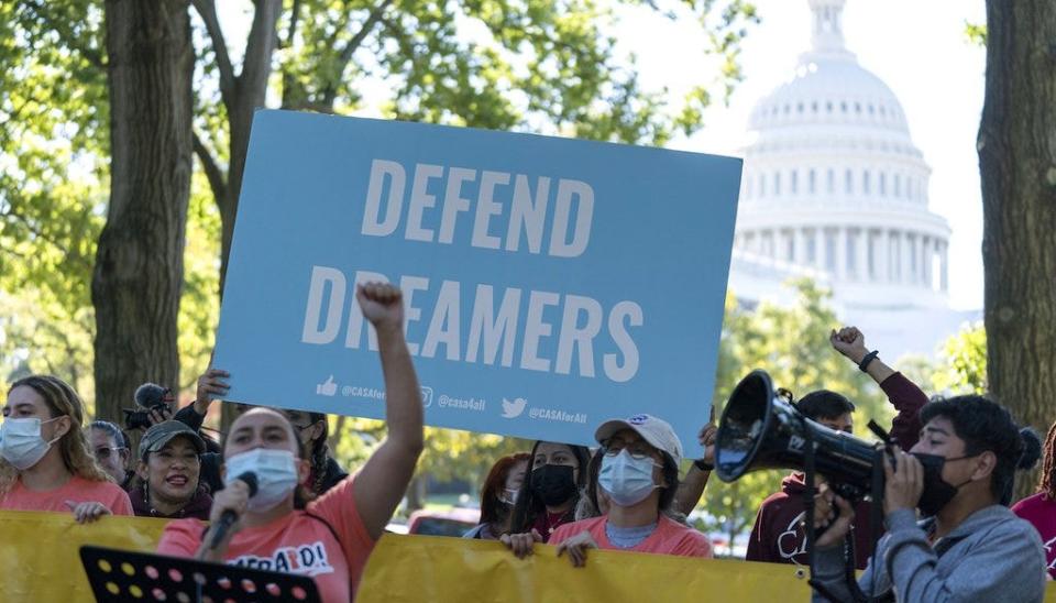 People rally outside the Capitol in support of the Deferred Action for Childhood Arrivals (DACA), during a demonstration on Capitol Hill Oct. 6, 2022.
