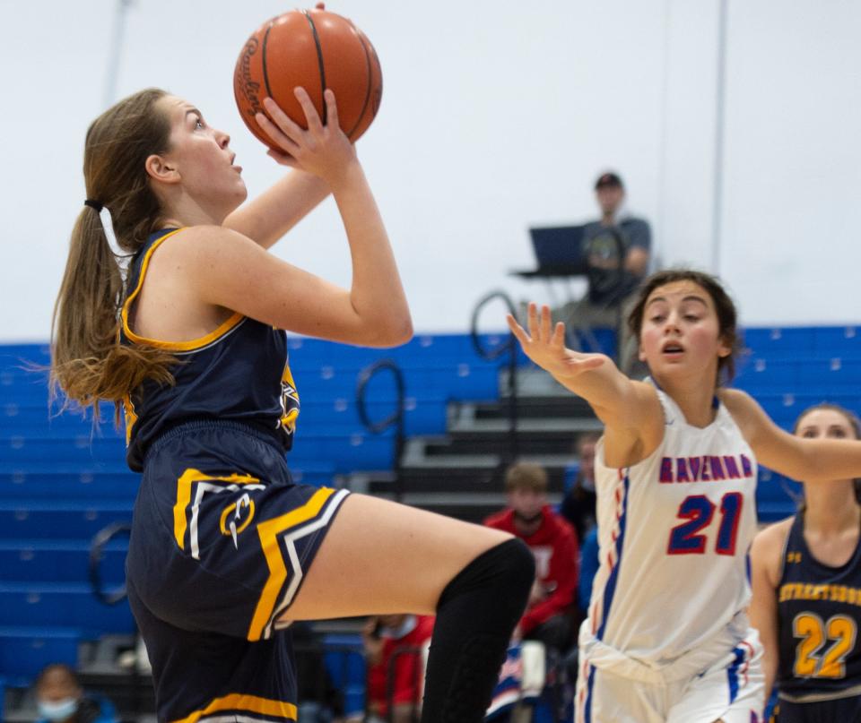 Ravenna hosted Streetsboro, the Rockets win 70-44. Ella Kassan takes a shot.