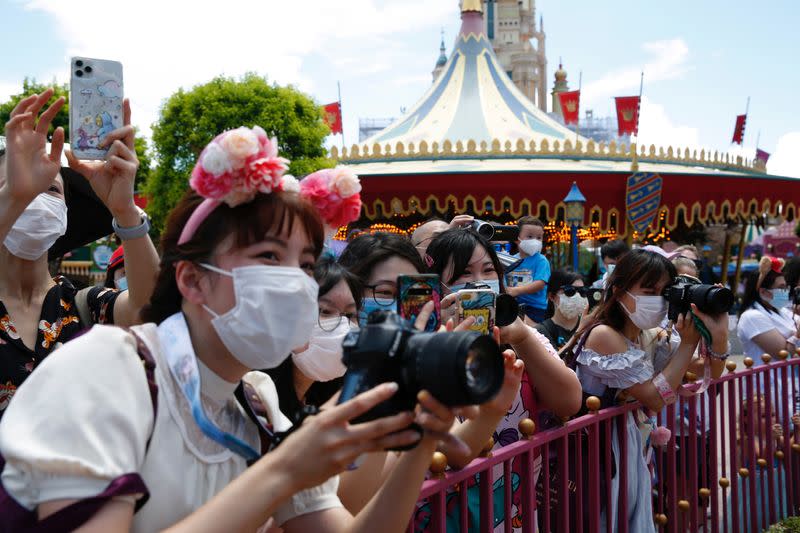 Social distance at Disneyland after it reopened following a shutdown due to the coronavirus disease (COVID-19) in Hong Kong