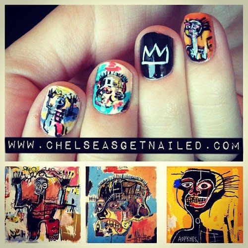 "One of my favorite things to do is to paint art on my nails, so I thought Jean-Michel Basquiat-inspired nails would be a fun challenge." - Chelsea of <a href="http://www.chelseasgetnailed.com/">Get Nailed</a>