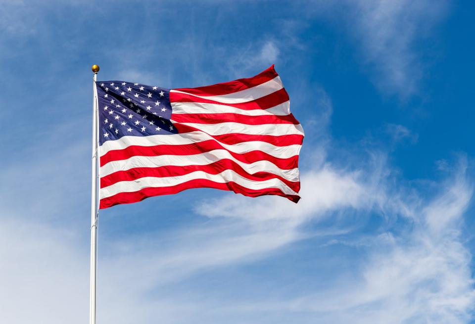 American flag waving in the wind.