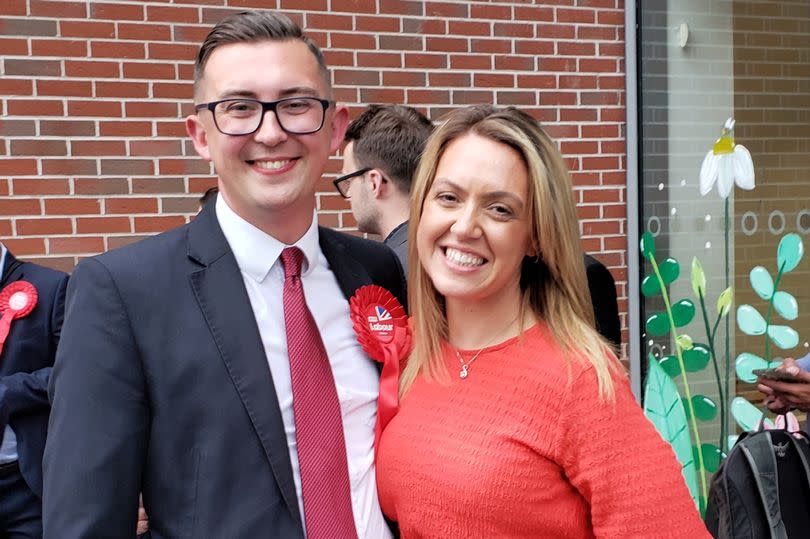 Labour's new Crewe and Nantwich MP Connor Naismith with his wife, Laura. -Credit:Belinda Ryan, LDRS