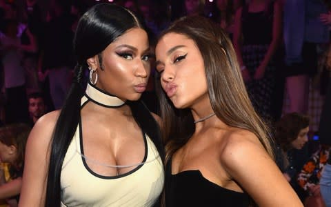 Minaj and best friend Ariana Grande at the VMAs - Credit: Getty Images