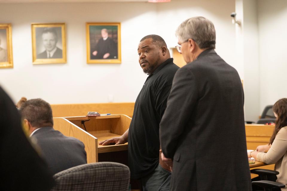 Christopher Mark Williams, father of victim Christopher Williams, addresses defendant Cameron James during sentencing at Calhoun County Circuit Court on Friday, June 21, 2024.