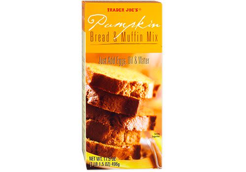 <p>Gone are the days of trying to perfect pumpkin bread. <strong>You'd swear this boxed version is made from scratch</strong> (but you can still say it's homemade technically!). The mixing and measuring of the main ingredients is done, all you have to do is add eggs, oil and water. Toss in chopped nuts or shredded carrots for some texture.</p>