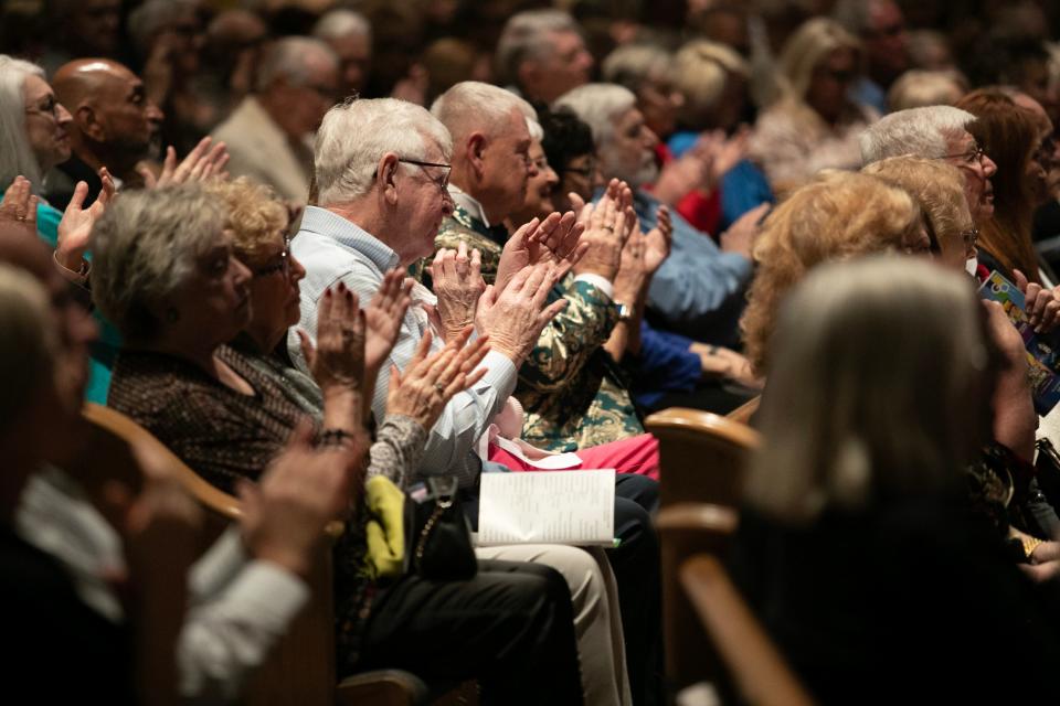 The audience applauds performers at the Gulfshore Opera 10th Anniversary Celebration on Friday, Feb. 9, 2024, at Moorings Presbyterian Church in Naples.