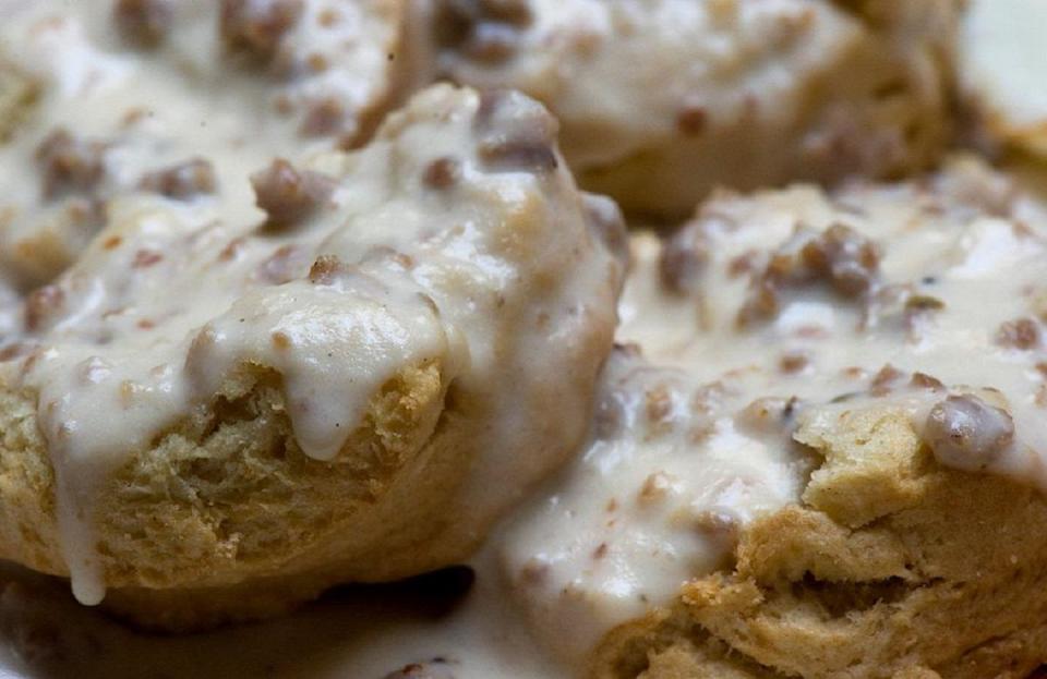 Cheesy Biscuits and Gravy Casserole