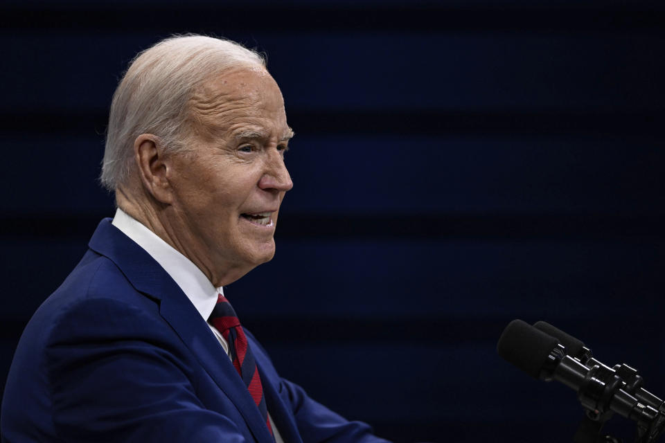 President Joe Biden delivers a speech about healthcare in Raleigh, N.C., Tuesday, March 26, 2024. (AP Photo/Matt Kelley)