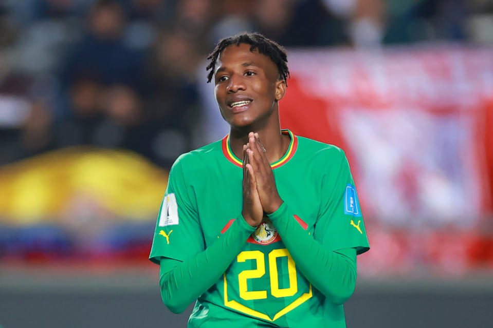 Pape Demba Diop of Senegal reacts during the FIFA U-20 World Cup Argentina 2023 Group C match between Colombia and Senegal at Estadio La Plata on May 27, 2023 in La Plata, Argentina.