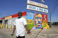 Charles Hall talks about the verdict in the murder trial against former Minneapolis police Officer Derek Chauvin, Tuesday, April 20, 2021, in the neighborhood where George Floyd grew up. (AP Photo/David J. Phillip)