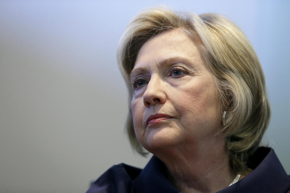 FILE - Democratic presidential candidate Hillary Rodham Clinton speaks during an interview with The Associated Press, Sept. 7, 2015, in Cedar Rapids, Iowa. Clinton relied on a private email system for the sake of convenience during her time as Secretary of State in the Obama administration. That decision came back to haunt her when, in 2015, the inspector general of the intelligence community alerted the FBI to the presence of potentially hundreds of emails containing classified information. (AP Photo/Charlie Neibergall, File)