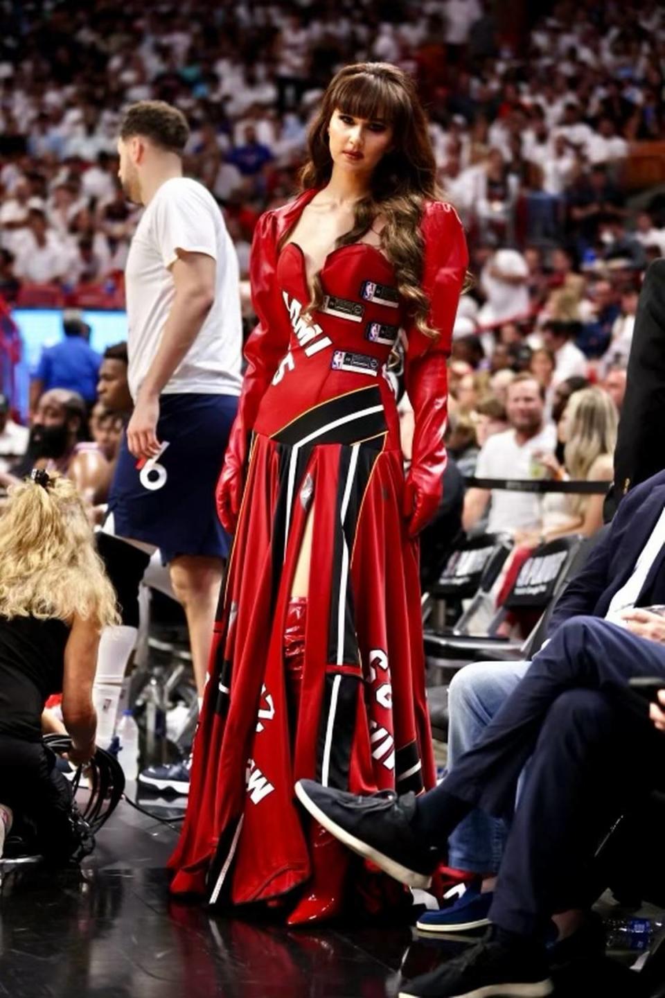 Singer and designer Radmila Lolly in one of her Miami Heat gowns.