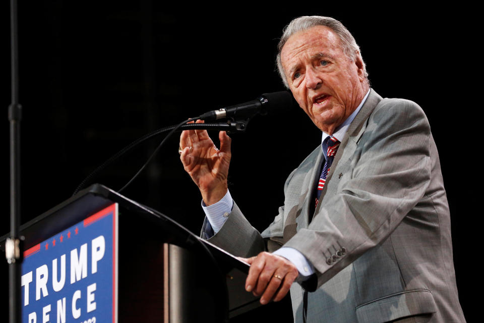 Former Florida State University football coach Bobby Bowden delivers remarks at a rally with Republican U.S. presidential nominee Donald Trump in Tampa, Florida, U.S. October 24, 2016. REUTERS/Jonathan Ernst