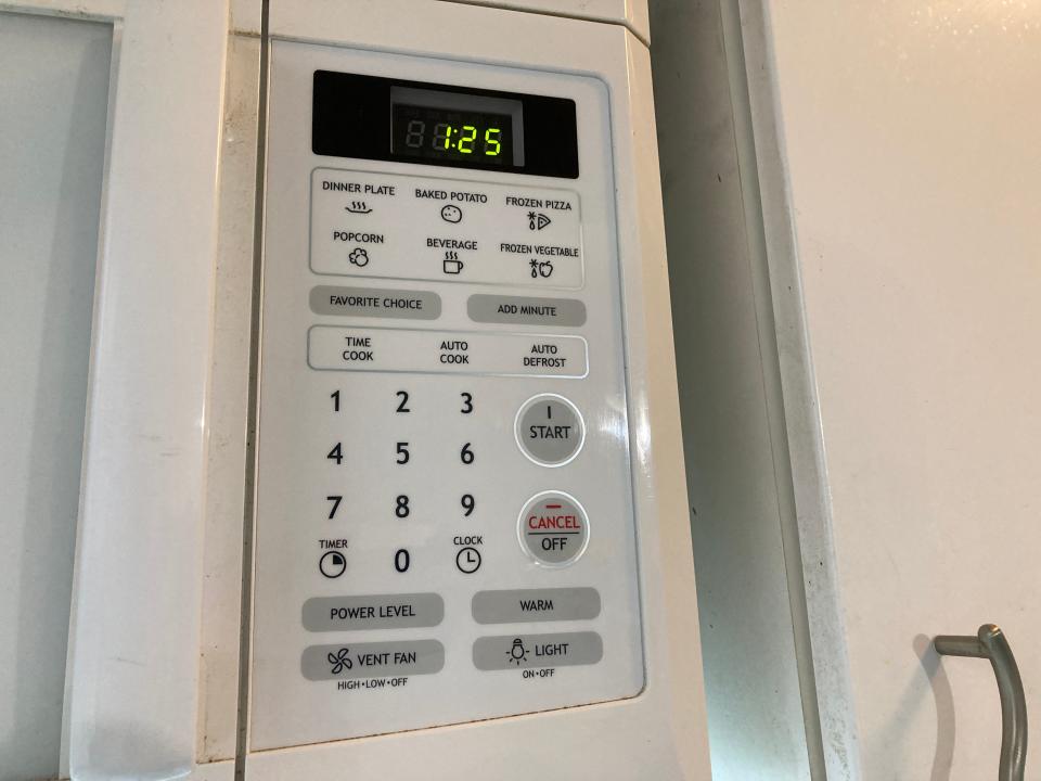 The buttons on a microwave.