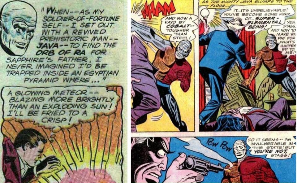 Metamorpho recounts his origins in Brave and the Bold #57 from 1965. Art by Ramona Fradon. 