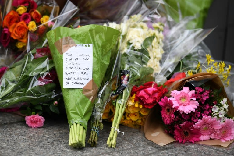 Flowers left at a pedestrian crossing by Borough Market in London on June 5, 2017