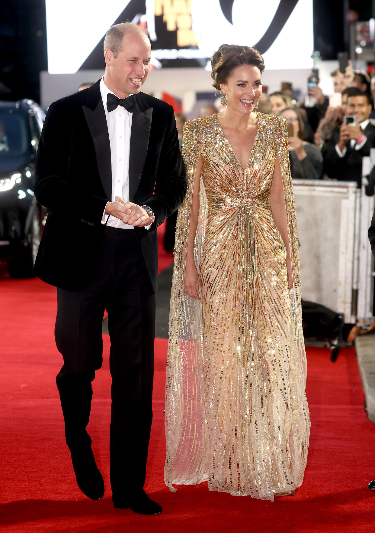 Sorry Will, all eyes were on the Duchess in this stunning Goldfinger-inspired dress. (Getty Images)