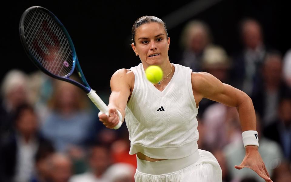 Maria Sakkari in action against Emma Raducanu (not pictured) on day five of the 2024 Wimbledon Championships at the All England Lawn Tennis and Croquet Club, London.