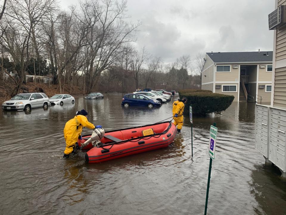 Residents had to be evacuated by firefighters at the Park Plaza apartments in Johnston, Rhode Island as apartments closest to the wetlands flooded.