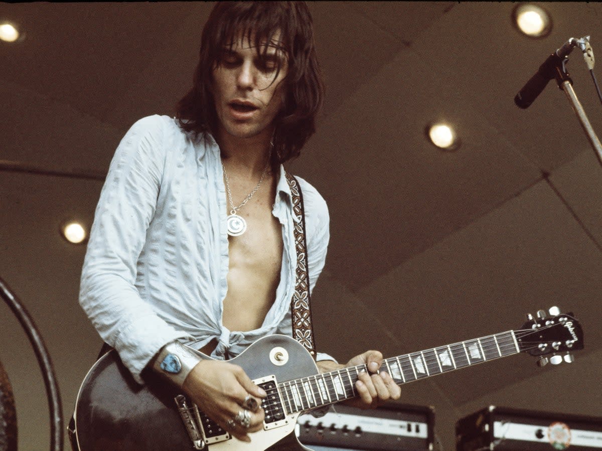Jeff Beck performing at a Crystal Palace Garden Party in 1972 (Getty)