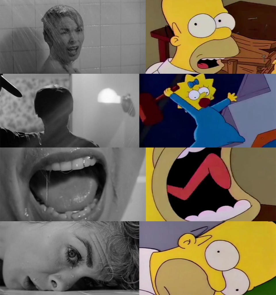 Los creadores de los Simpsons parodiaron regularmente películas, políticos y obras de arte. En la imagen se observan segmentos de la parodia de la película “Psicosis” de Alfred Hitchcok realizada en el episodio 9 de la temporada 2 de la serie estadounidense. (Foto Fox/Paramount)