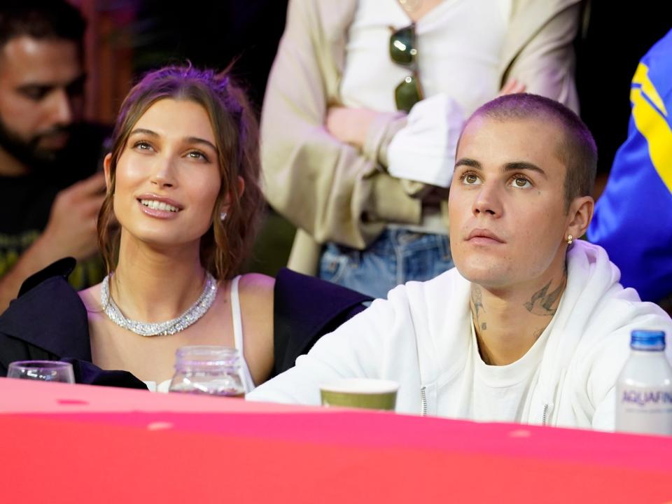 hailey bieber and justin bieber watching the super bowl in 2022