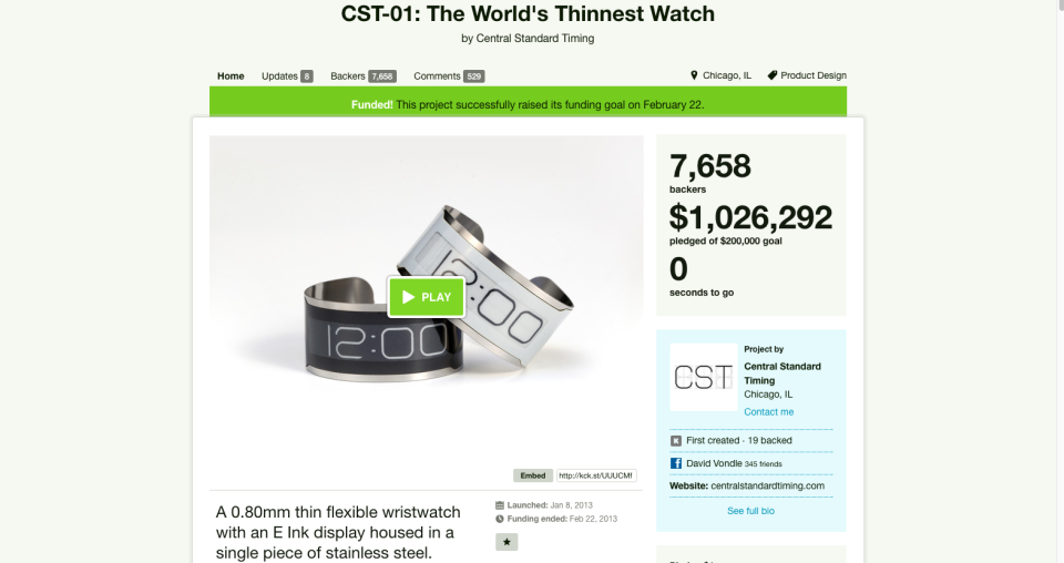 CST-01 watch Kickstarter