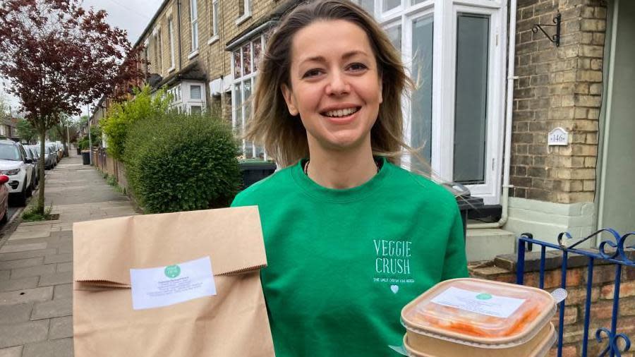 Monika Czuj with her food in two parcels