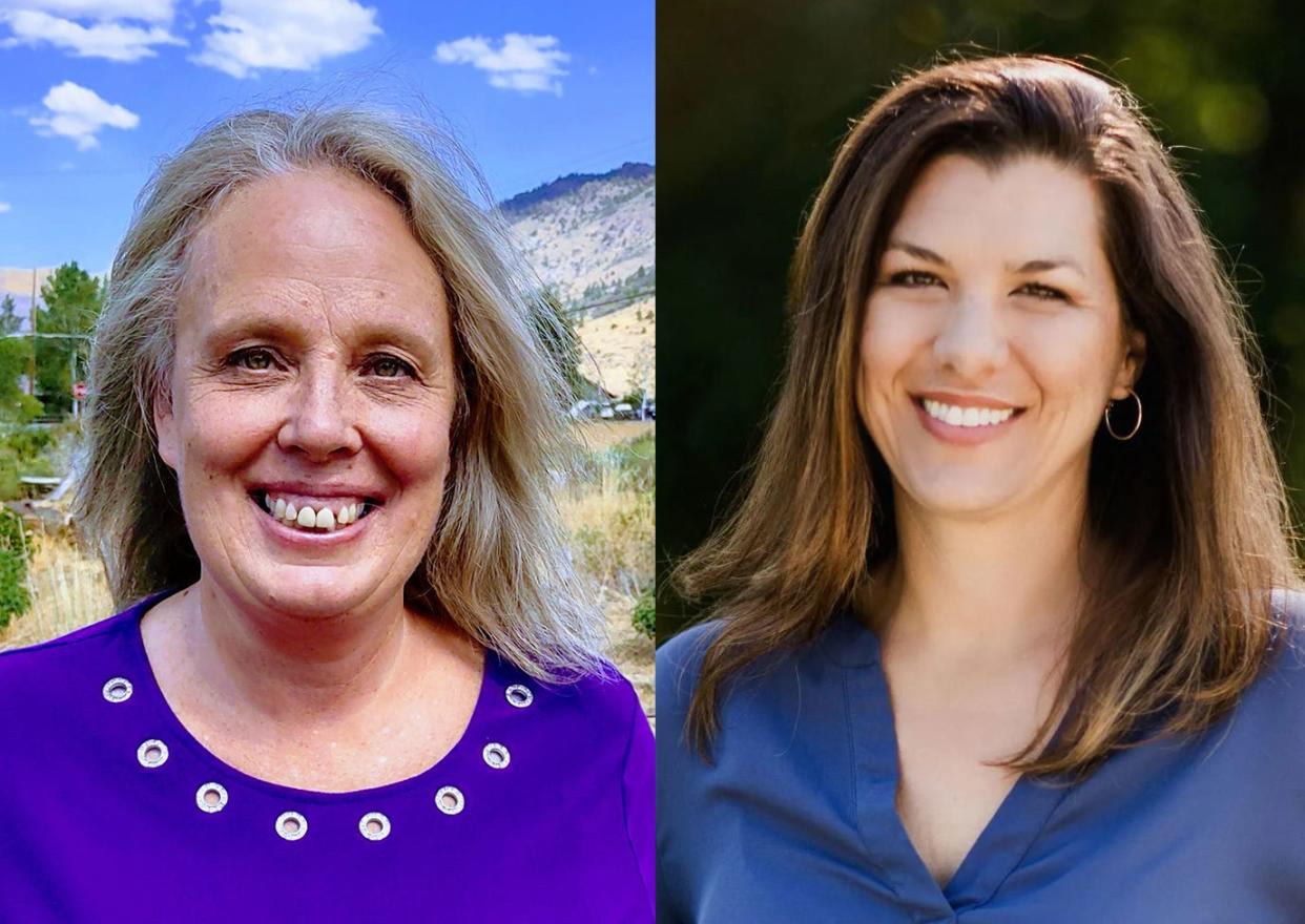 Candidates for California Assembly, District 1 in the 2022 General Election on Nov. 8: Belle Starr Sandwith, left, and incumbent Megan Dahle.