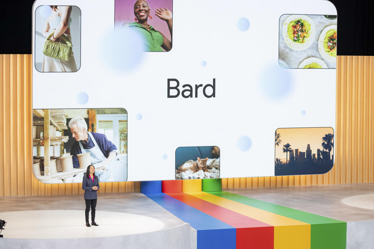 La presentación de Bard durante la conferencia Google I/O en Mountain View, California, el 10 de mayo de 2023. (Jason Henry/The New York Times).