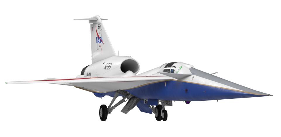 A rendering of the X-59. Note that the pilot will have no traditional windshield; they'll rely on a 4K monitor instead.