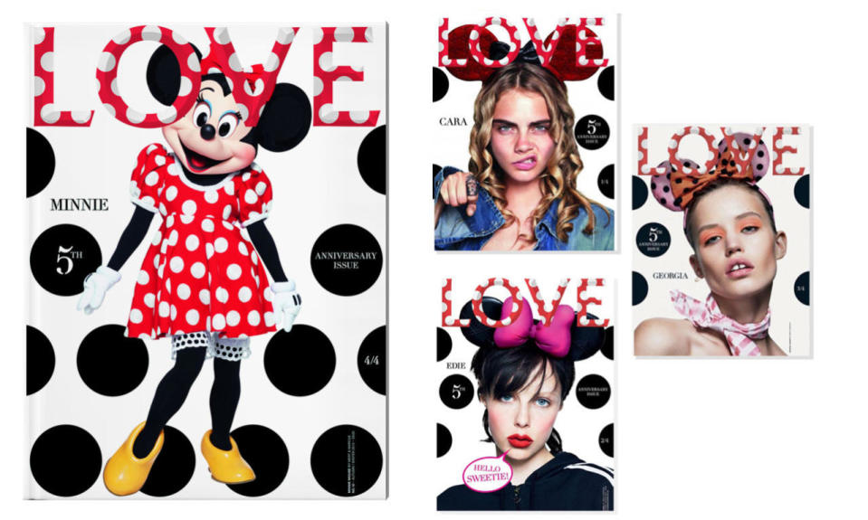 Minnie Mouse on the cover of Love Magazine. 