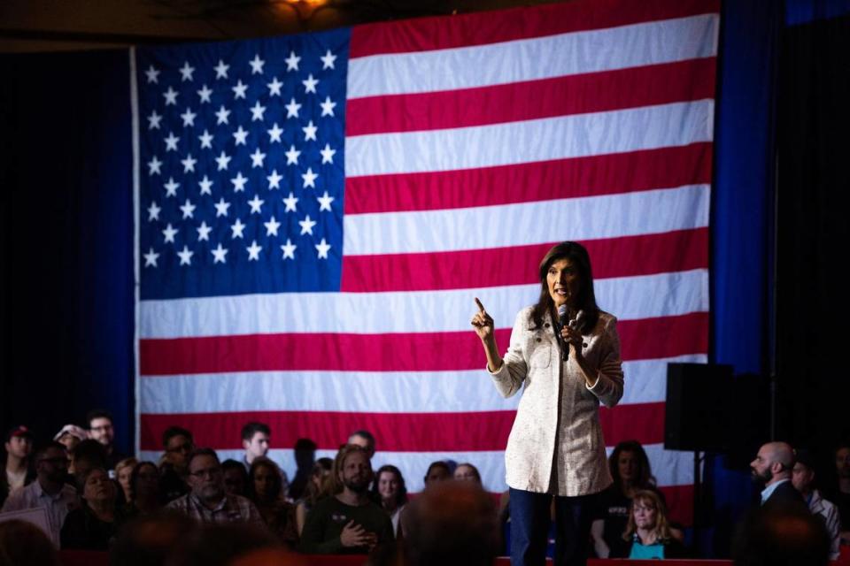 Presidential primary candidate and former South Carolina Governor Nikki Haley speaks to supporters in North Charleston, South Carolina on Wednesday, January 24, 2024.