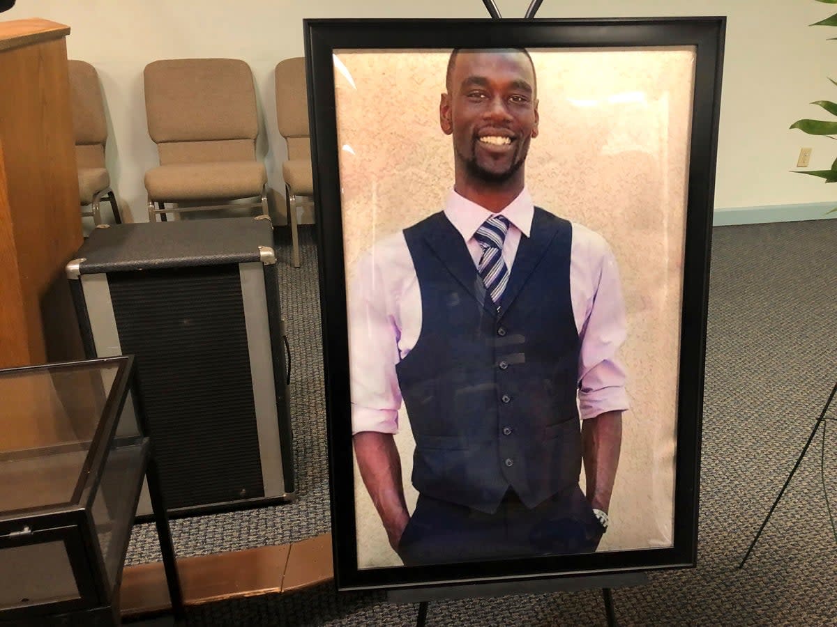 A photograph of Tyre Nichols displayed at his funeral (AP)