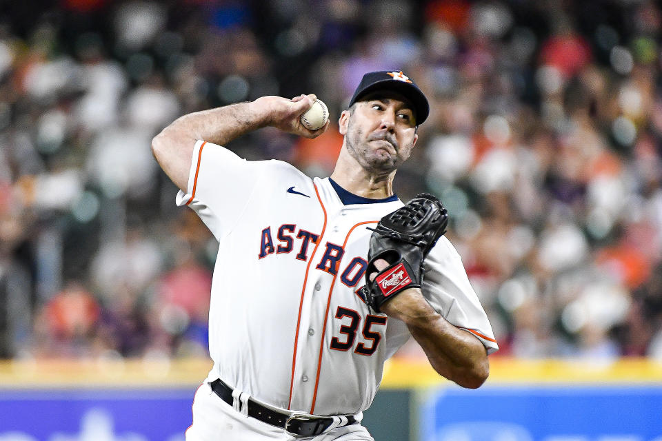 Justin Verlander繳出6局9K的優質先發，賽後也順利收下本季第9勝（9-6）。 (Photo by Logan Riely/Getty Images)