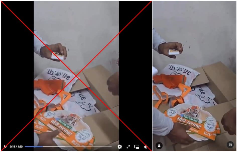 <span>Screenshot comparison of the clip shared in false posts (left) and the video posted on Trupti Badgujar's Instagram account (right)</span>