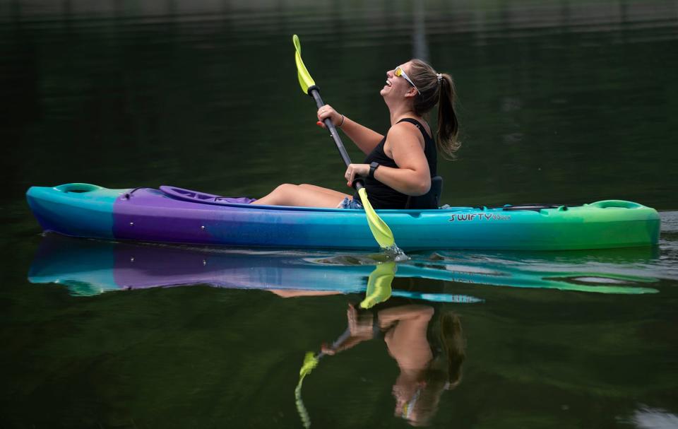 Kaylee Kovalesky of Stow kayaks on the Mogadore Reservoir last year.