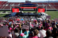 People wait to hear speakers during the Women's March rally in Las Vegas, Nevada, U.S. January 21, 2018. REUTERS/Steve Marcus