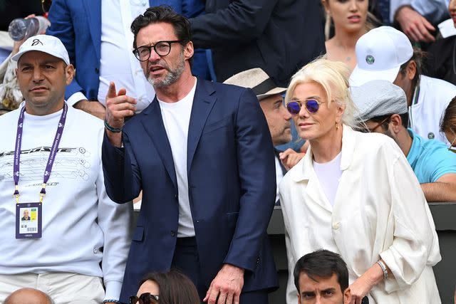 <p>Karwai Tang/WireImage</p> Hugh Jackman and Deborra-Lee Furness at Wimbledon