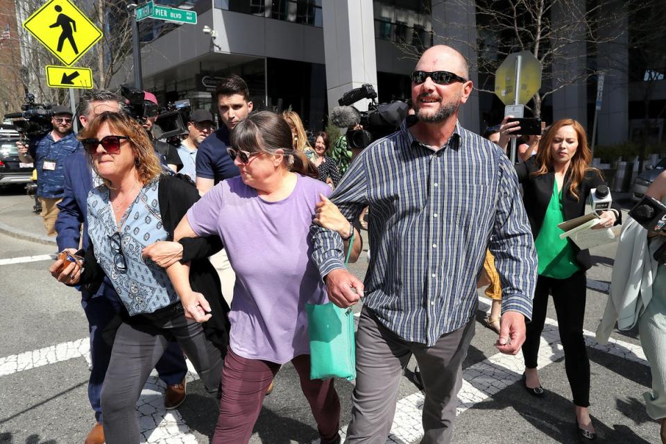 Jack Teixeira’s family members leave the Moakley Federal Courthouse after his arraignment. (AP)