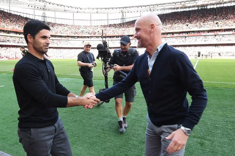 Mikel Arteta shakes hands with Erik ten Hag ahead of Arsenal's clash with Manchester United