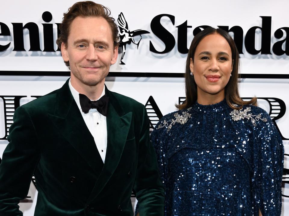 Tom Hiddleston and Zawe Ashton arrive at the Evening Standard Theatre Awards 2023 at Claridge's Hotel on November 19, 2023 in London, England.