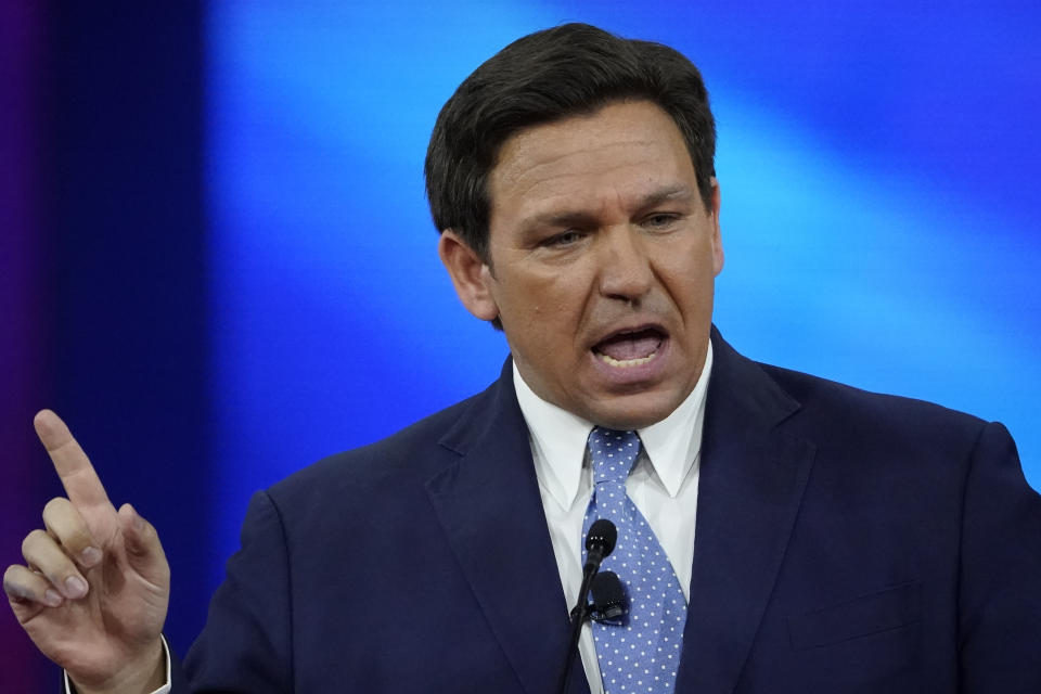 Florida Gov. Ron DeSantis speaks at the Conservative Political Action Conference (CPAC) Thursday, Feb. 24, 2022, in Orlando, Fla. (AP Photo/John Raoux)