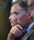 Mike Hunter, Oklahoma Attorney General, listens during the Opioid trial in Norman, Okla., Monday, June 24, 2019. Judge Thad Balkman announced Monday that he has signed off on the state's $85 million settlement with Israeli-owned Teva Pharmaceuticals following a squabble between the attorney general, Legislature and governor over how the deal was structured. (AP Photo/Sue Ogrocki)