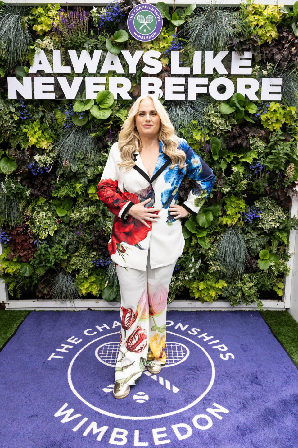 Rebel Wilson attends The Championships, Wimbledon 2024 on July 2 in a floral print suit.