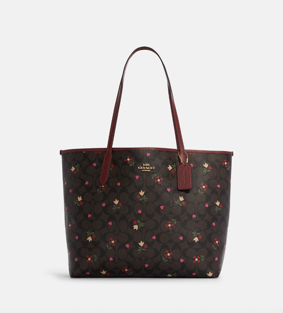 Coach Outlet City Tote In Signature Canvas With Heart Petal Print (Photo via Coach Outlet)