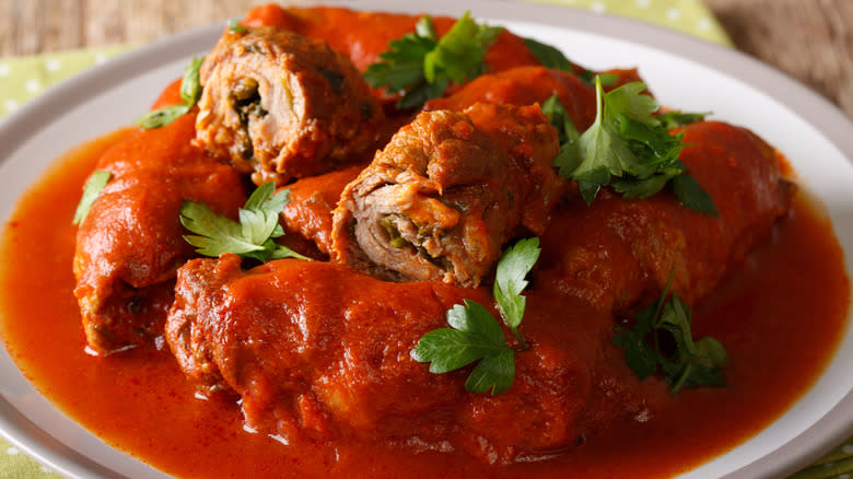 beef braciole in tomato sauce