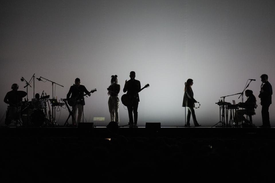 Uruguayan singer Jorge Drexler performs at the Antel Arena in Montevideo, Uruguay, Wednesday, Sept. 14, 2022. Drexler is at his hometown presenting his new album "Tinta y tiempo". (AP Photo/Matilde Campodonico)