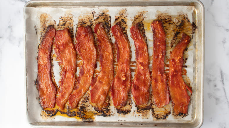 roasted gochujang bacon on sheet